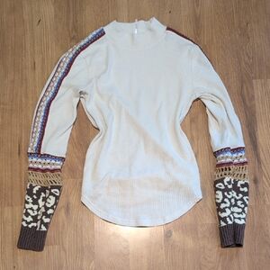 Free People Cream Textured Knit Sweater